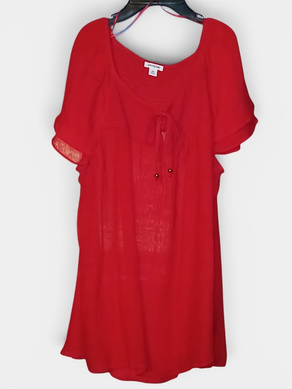Women's Plus Size Westport Sheer Red Short Sleeve Tunic